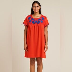 Umgee Orange and Blue Embroidered Shift Dress